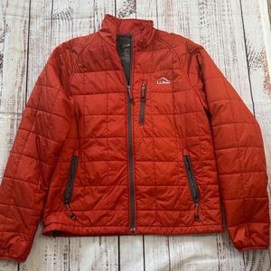 LL Bean size Medium Orange puffer zip jacket primaloft fill ultralight